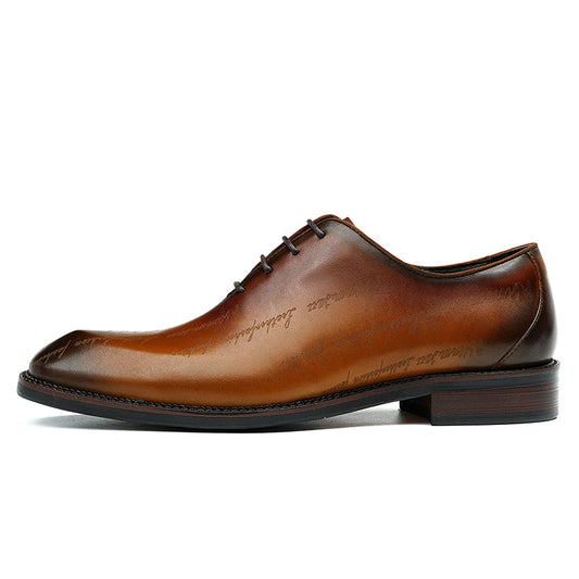 Men’s Elite Leather Oxford Lace Up Shoes with Artistic Scritto Finish-0