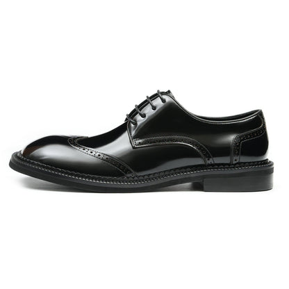 Men's Glossy Calfskin Classic Brogue Lace Up Derby Shoes-0