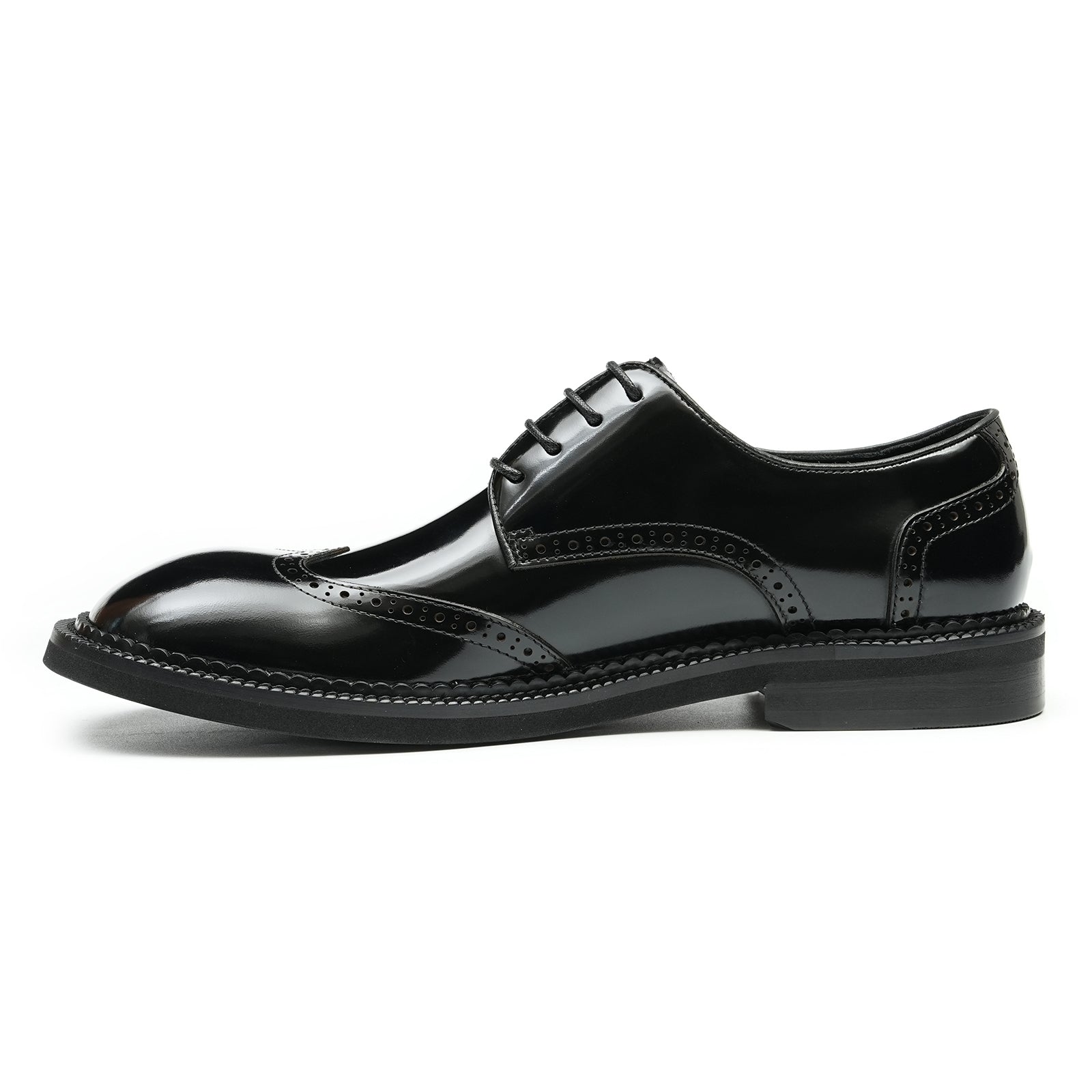 Men's Glossy Calfskin Classic Brogue Lace Up Derby Shoes-1