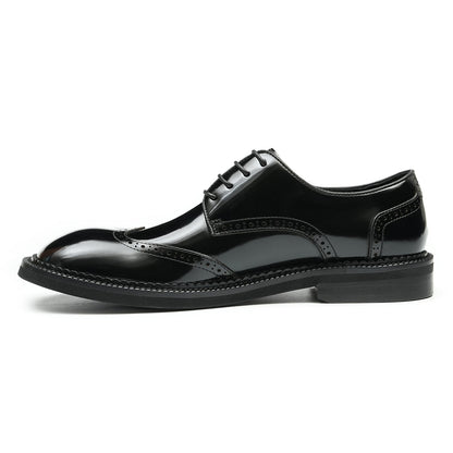 Men's Glossy Calfskin Classic Brogue Lace Up Derby Shoes-1