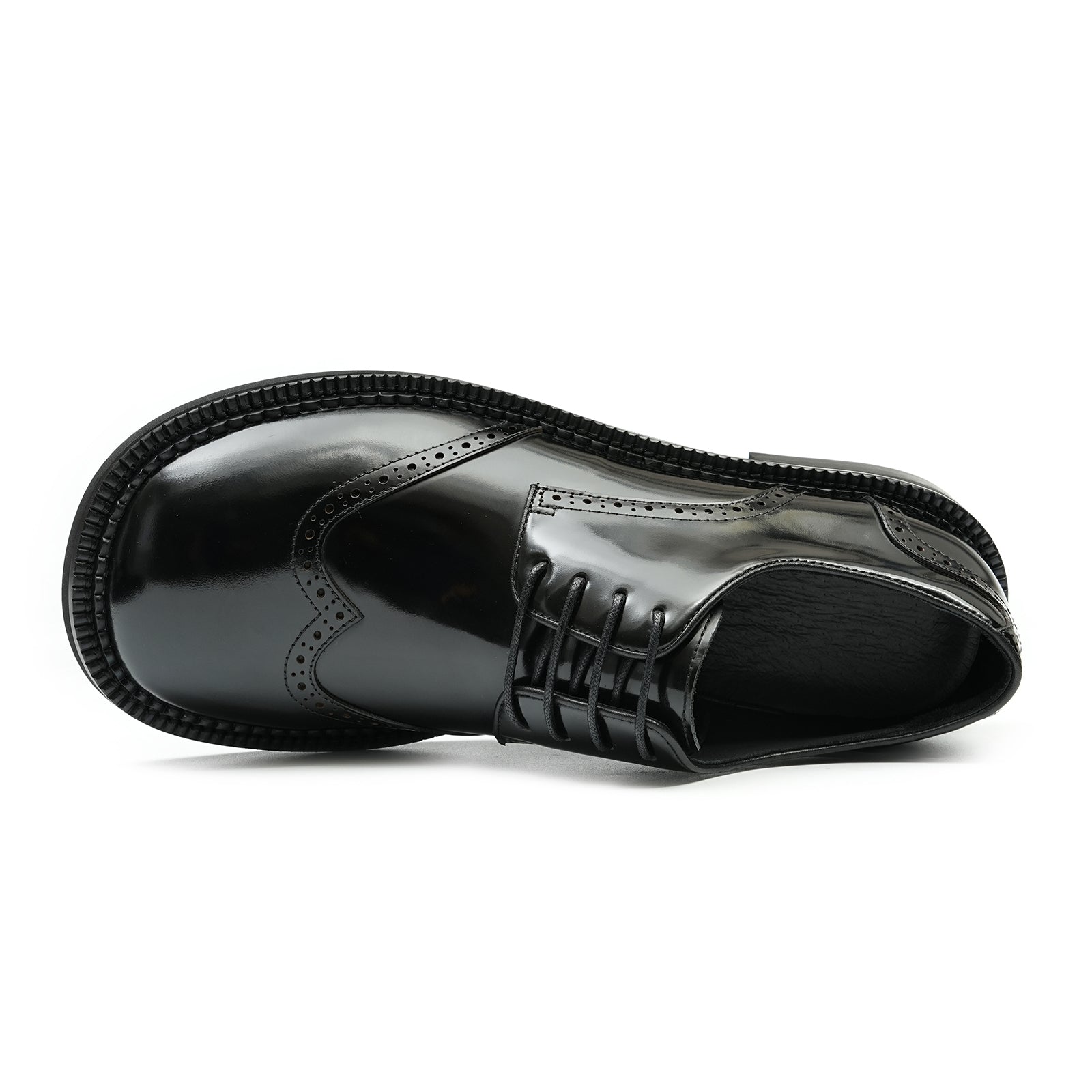 Men's Glossy Calfskin Classic Brogue Lace Up Derby Shoes-3