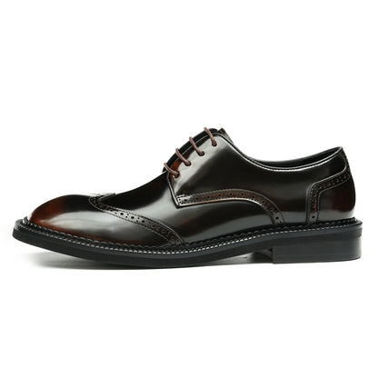 Men's Glossy Calfskin Classic Brogue Lace Up Derby Shoes-5