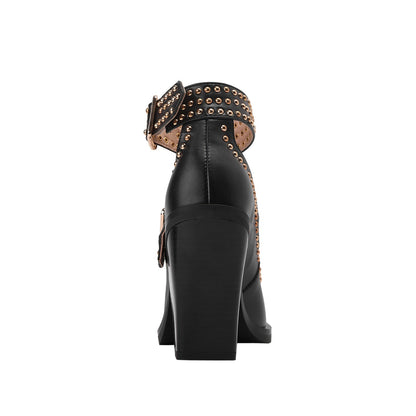 Metallic Rivets Black Double Buckle Mary Jane Pumps-4