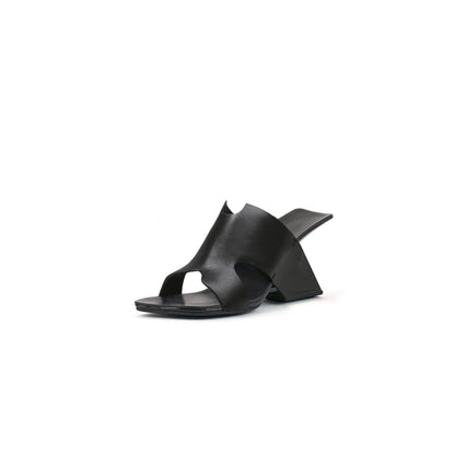 Modern Leather Heel Mule Sandals-1