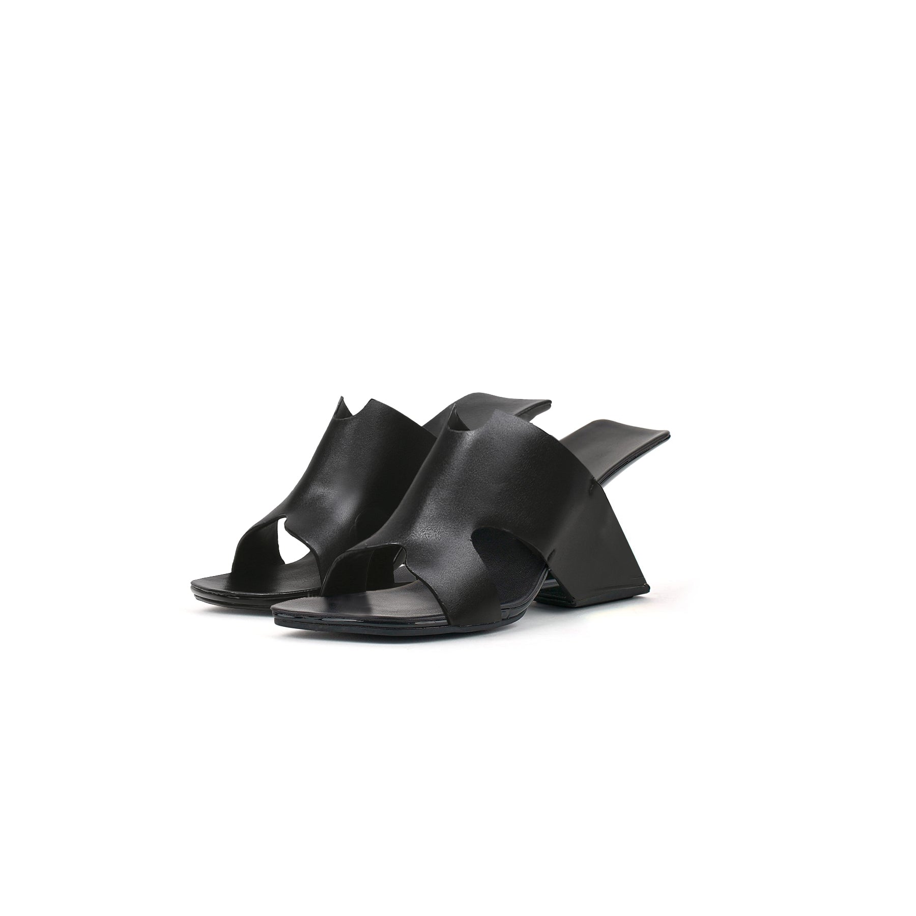 Modern Leather Heel Mule Sandals-4