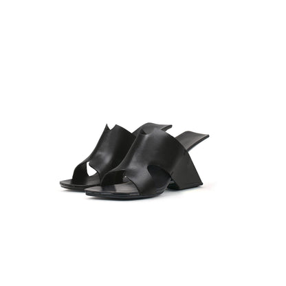 Modern Leather Heel Mule Sandals-4