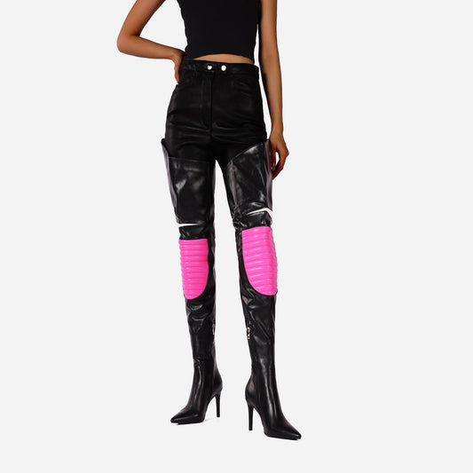 Multi Color Coil Panel Thigh High Boots-0