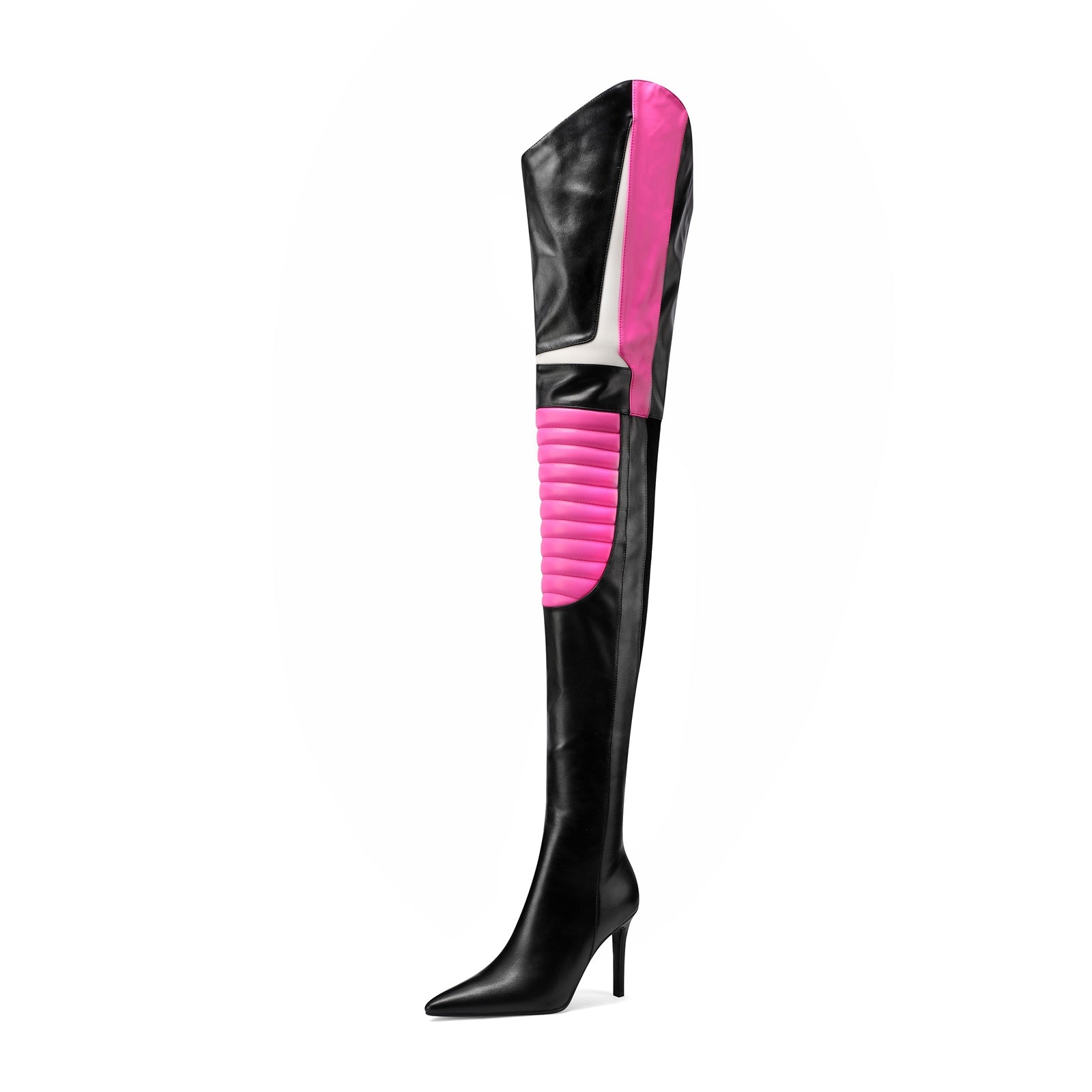 Multi Color Coil Panel Thigh High Boots-3