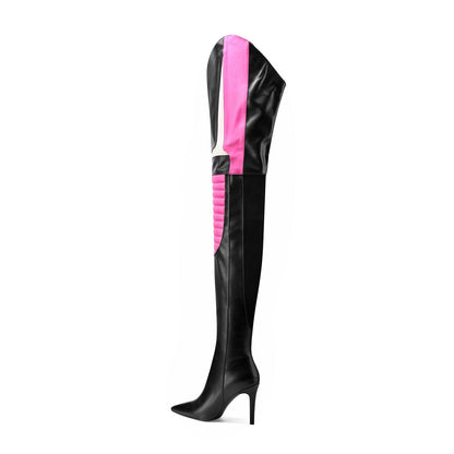 Multi Color Coil Panel Thigh High Boots-4