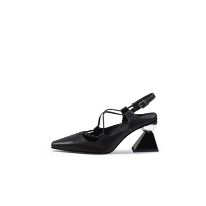 Multi-Strap Pointed Toe Block Heels-0