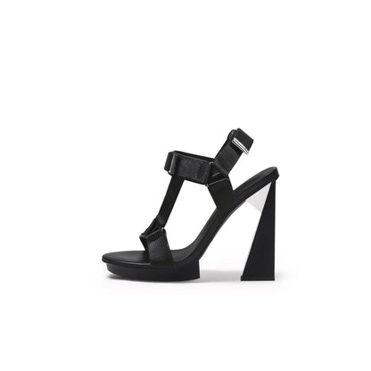 Multi-Strap Triangular Geometric Heels-5