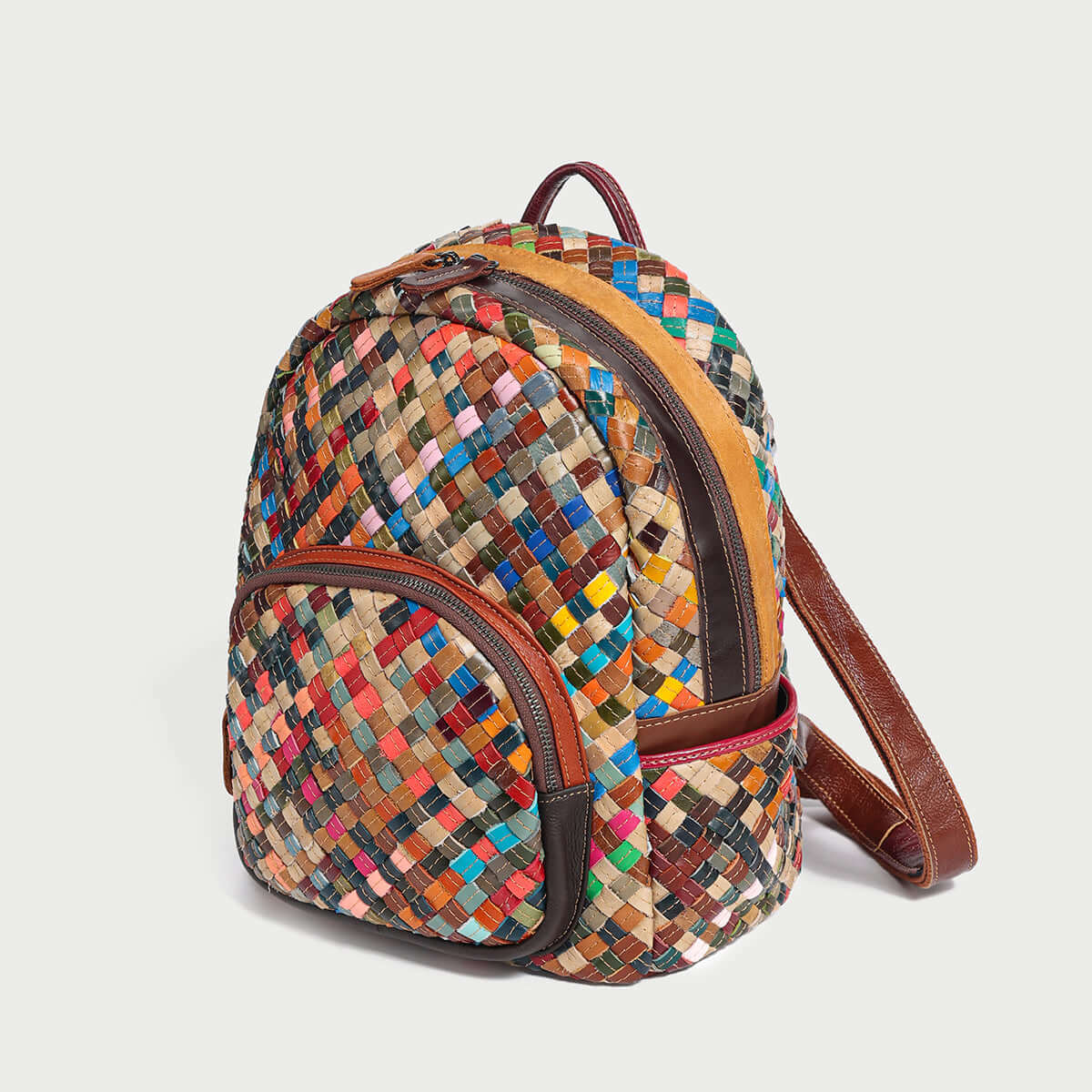 Multicolor Woven Leather School Backpack-2