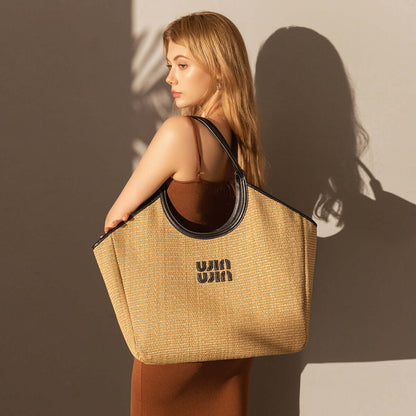 Natural Khaki Woven Tote Bag-4
