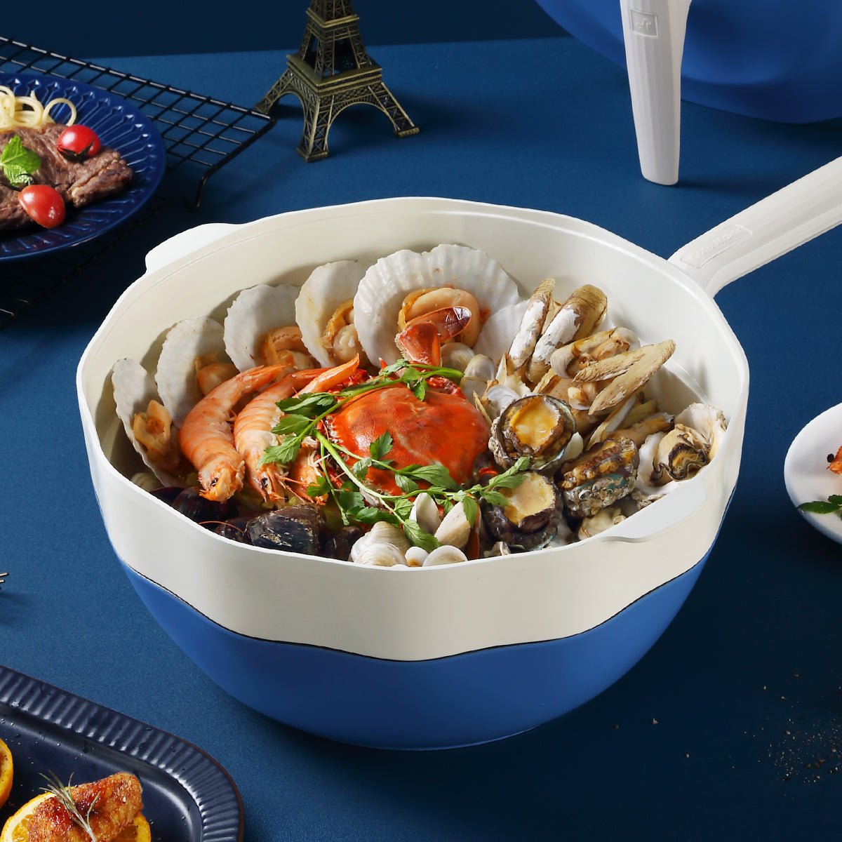 Ocean Wave 30cm White Steamer Basket - Preserve Flavor with Vortex Steaming-3