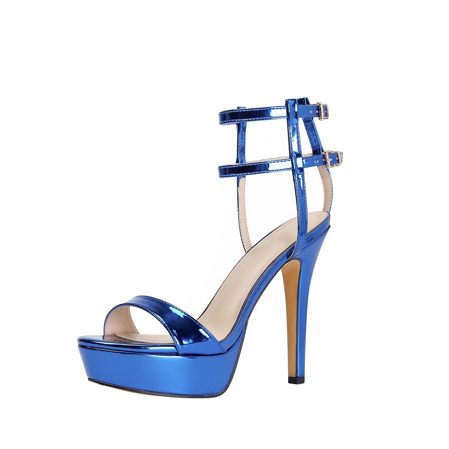 Pageant Metallic Platform Double Ankle Strap Heels-4