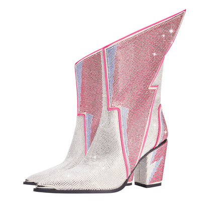 Pink Lightning Gem Embellished Ankle Boots-4