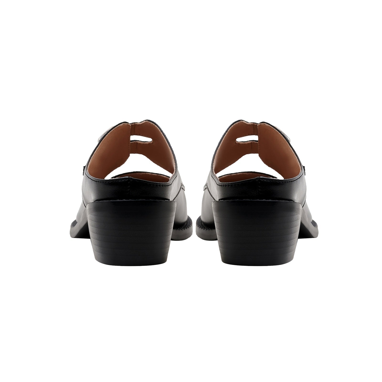 Pointed Leather Mules with Buckles-3
