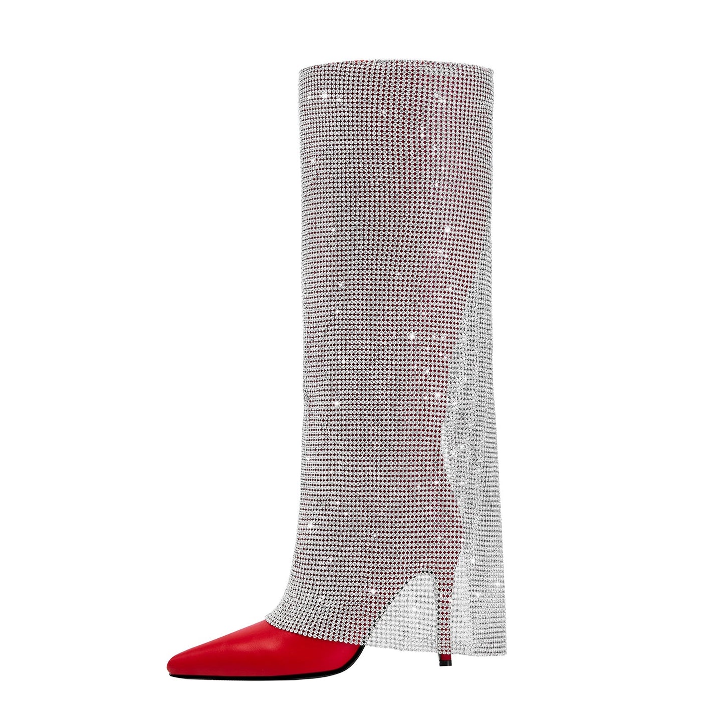 Red Knee High Boots with Silver Glittery Panel-0