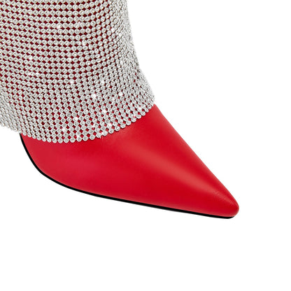 Red Knee High Boots with Silver Glittery Panel-4