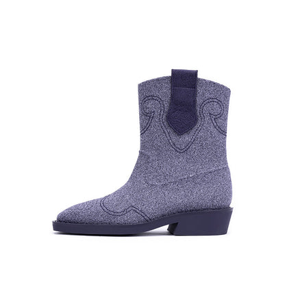 Retro Mid Calf Pointed Toe Flat Cowboy Boots-6