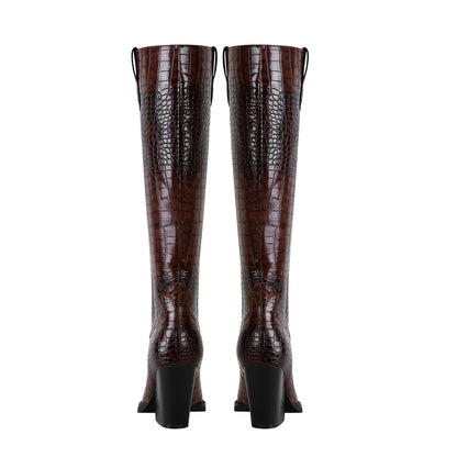 Rich Tone Leather Country Knee High Boots