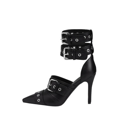 Sexy Black Pointed Toe Buckle Ankle Strap Stiletto Heels-4