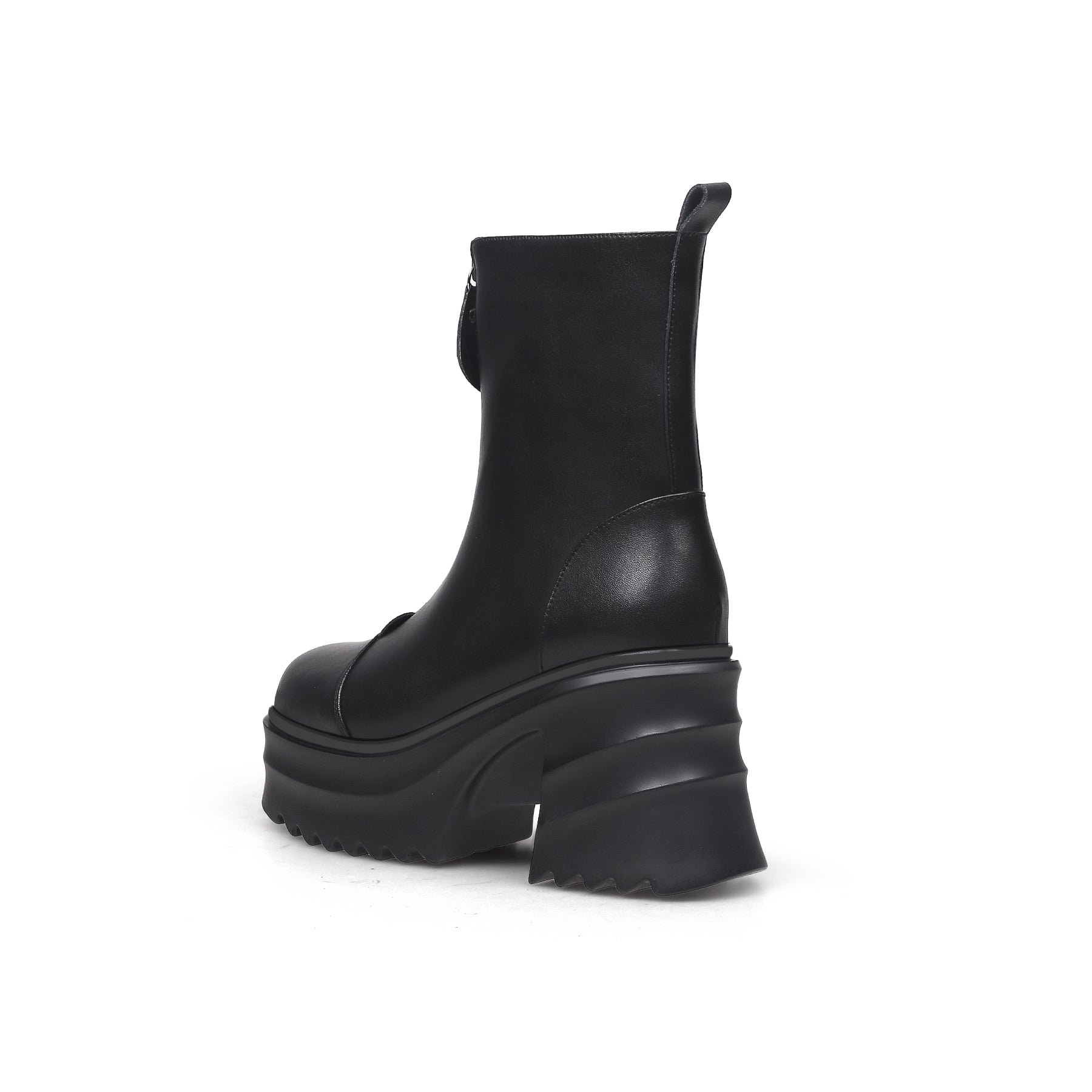 Side Zip Black Leather Platform Ankle Boots-2