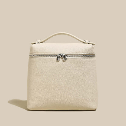 Solid Leather Backpack with Double Zippers-2