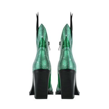 Sparkling Rhinestone Flame Pointed Toe Boots-3
