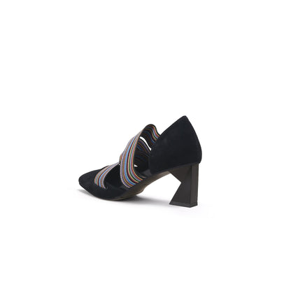 Striped Ribbon-Trim Pointed Toe Pumps-3