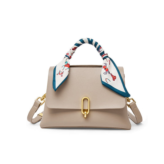 Structured Apricot Satchel with Scarf-0