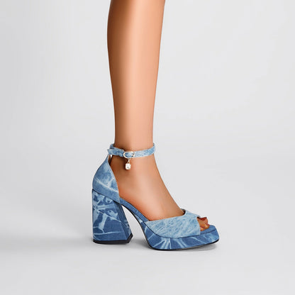 Summer Denim Open Toe Ankle Strap Sandals-1