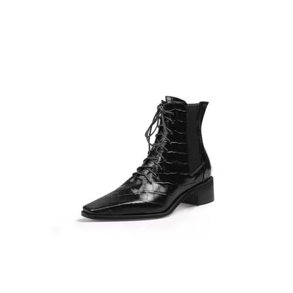 Textured Leather Lace Up Ankle Boots-1