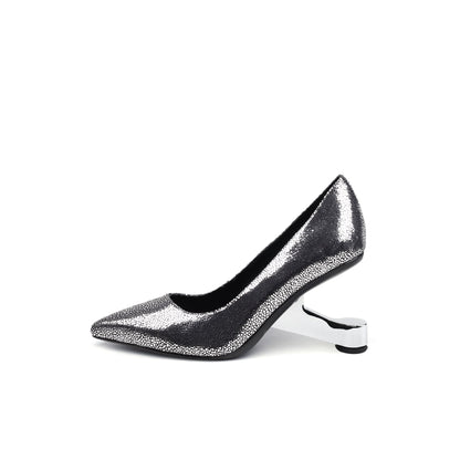 Textured Leather Pointed Toe Pumps-6