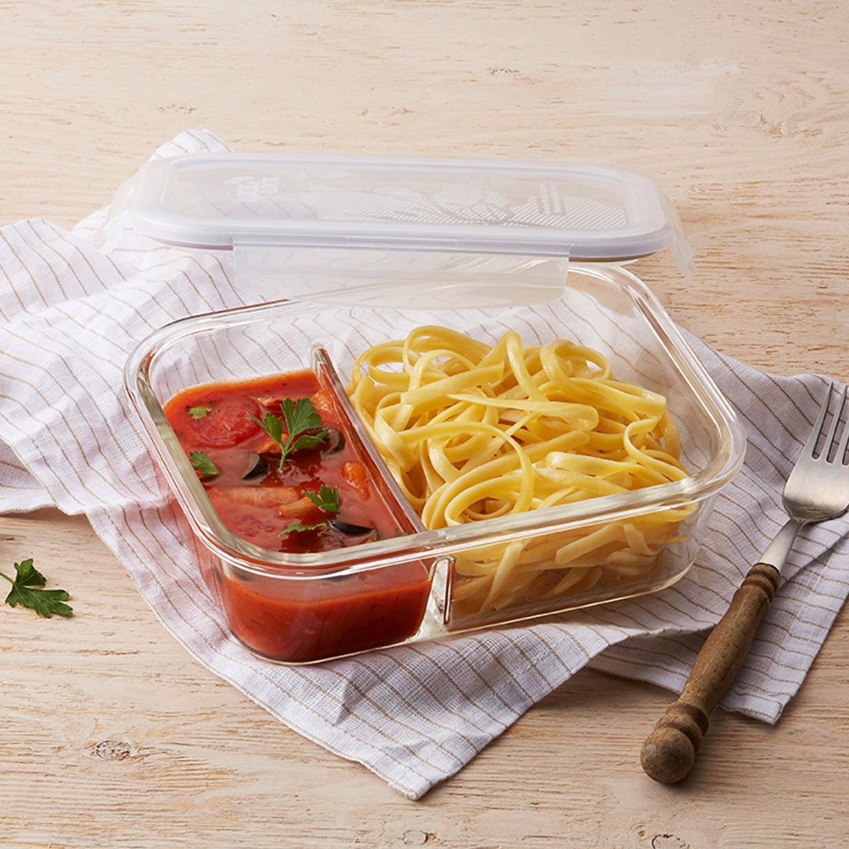 Two Compartment 930ml Microwave Oven Safe Navy Glass Lunch Box With Cutlery - Your Convenient and Durable Meal Companion-3