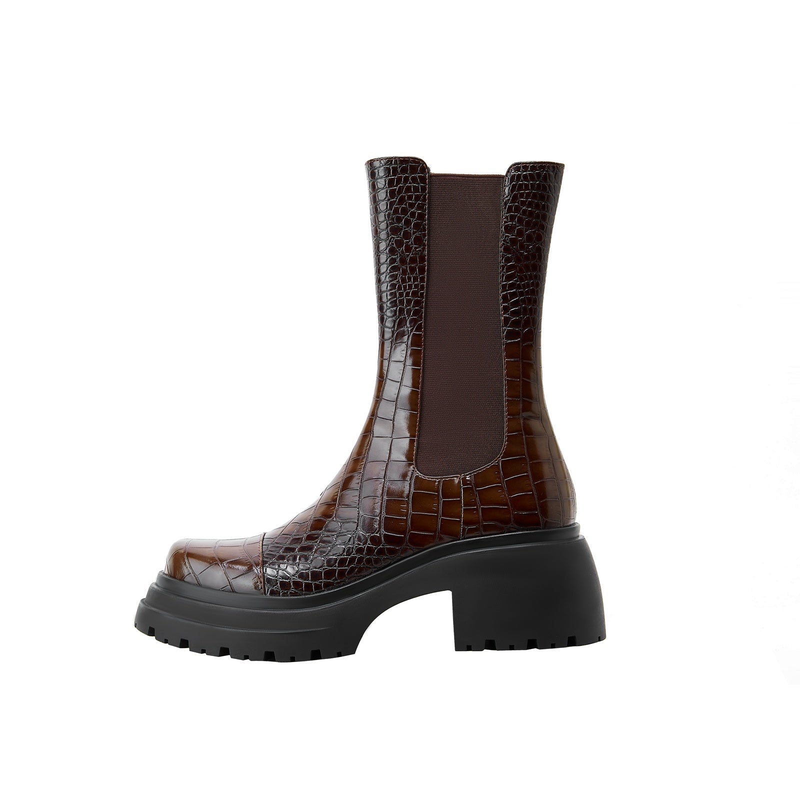 Two Tone Crocodile Embossed Walking Boots-0