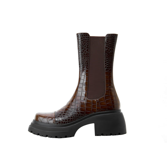 Two Tone Crocodile Embossed Walking Boots-0