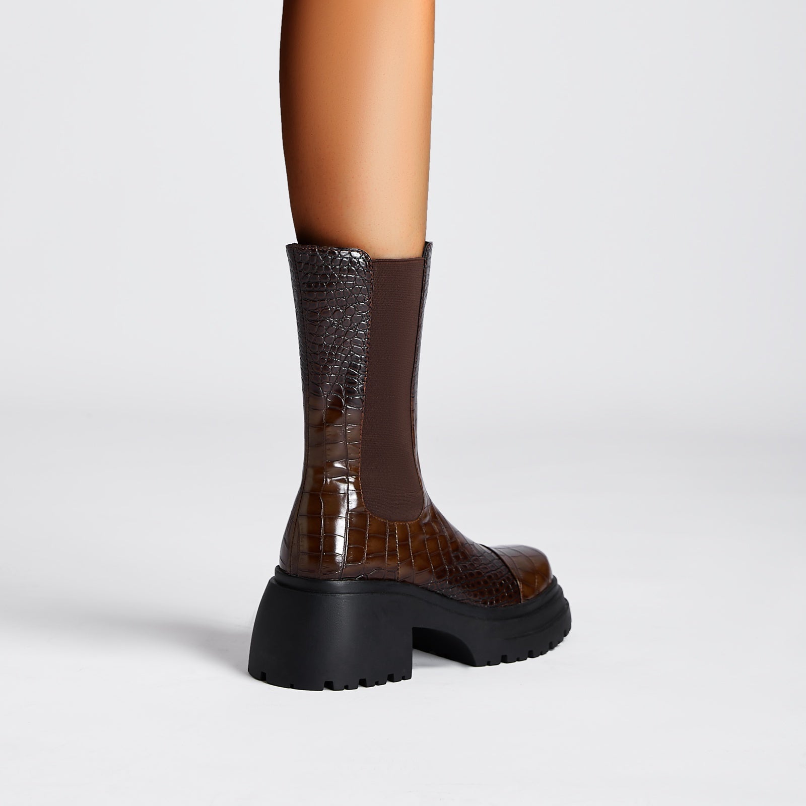 Two Tone Crocodile Embossed Walking Boots-1
