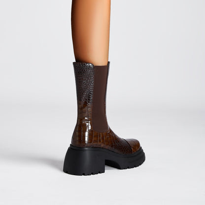 Two Tone Crocodile Embossed Walking Boots-1