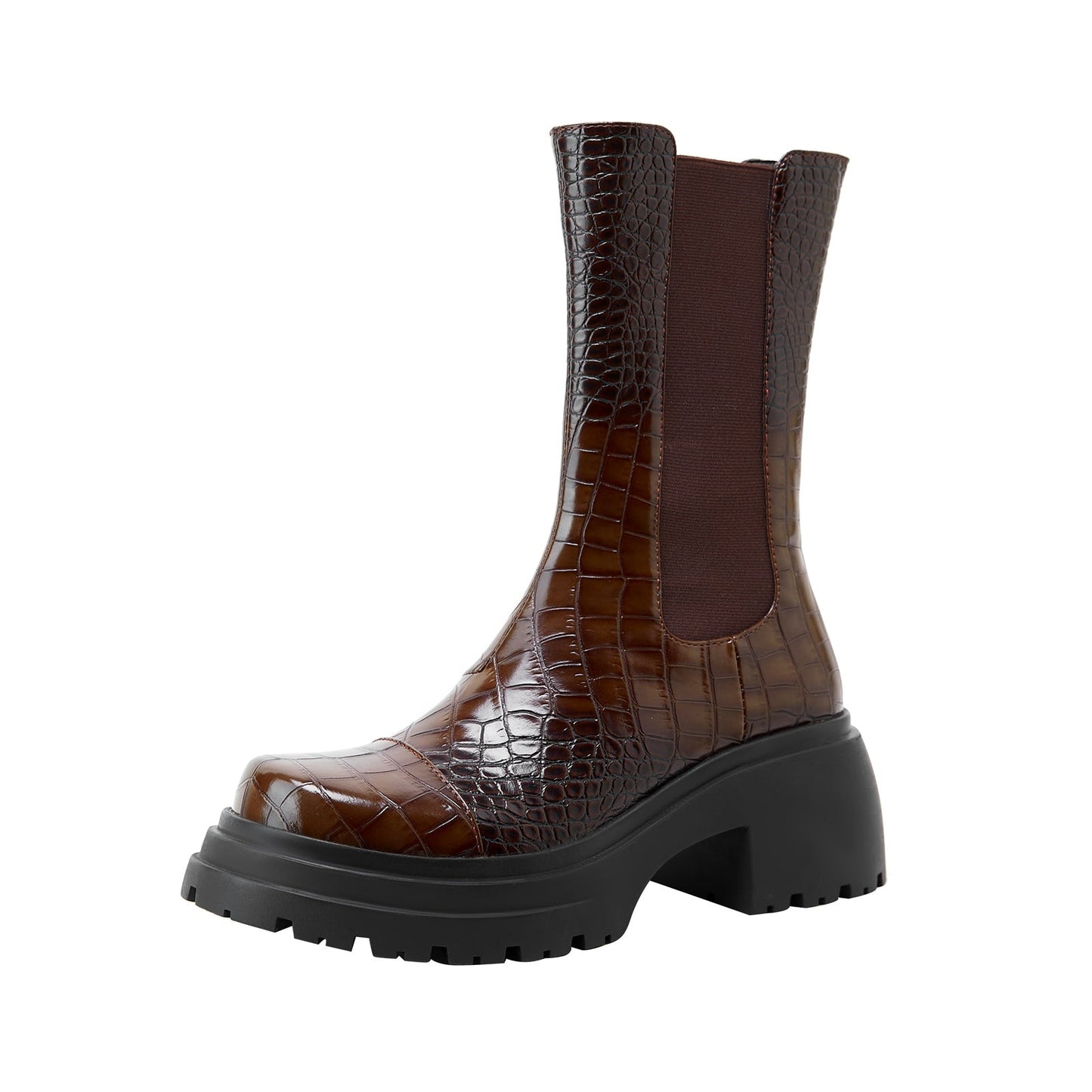 Two Tone Crocodile Embossed Walking Boots-2