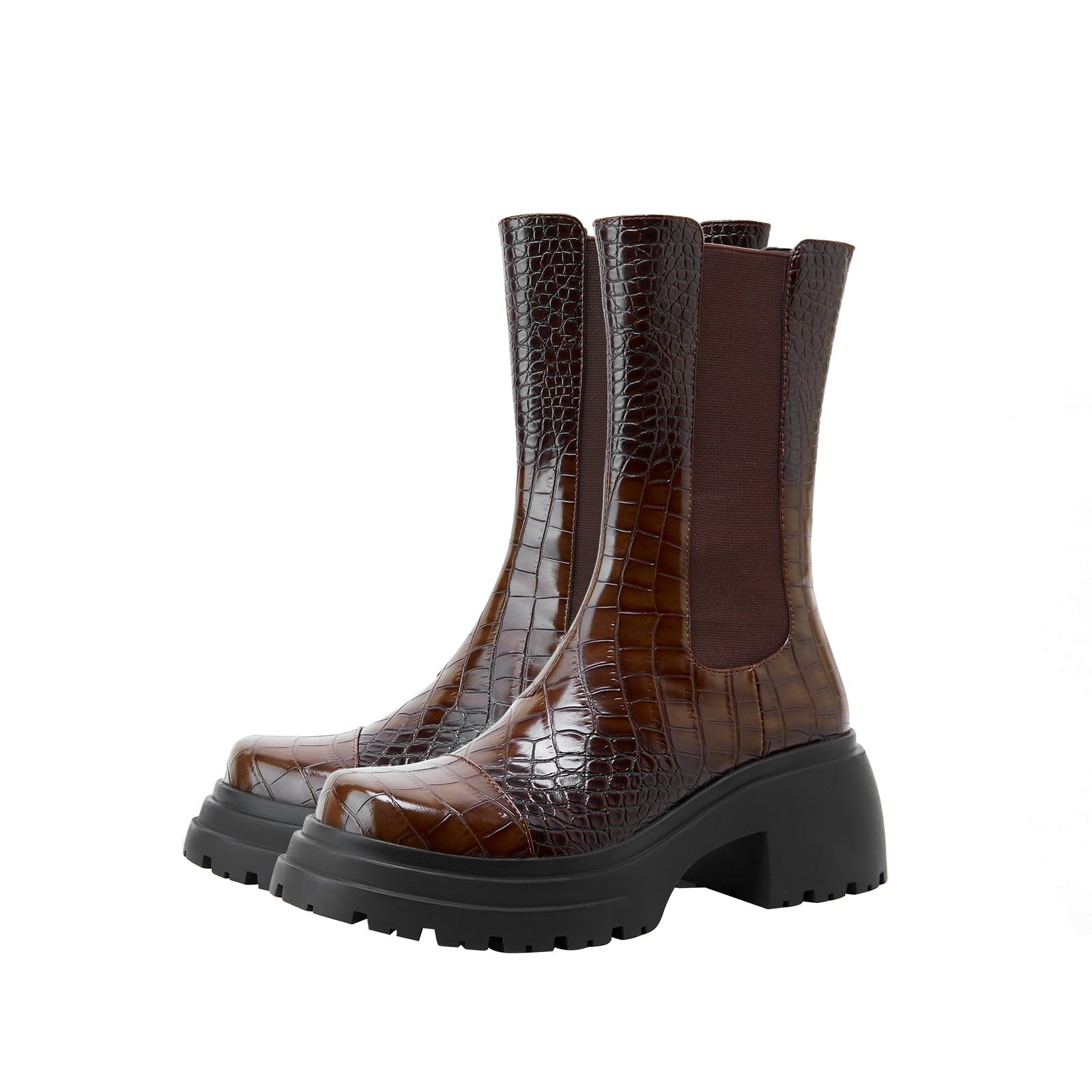 Two Tone Crocodile Embossed Walking Boots-3