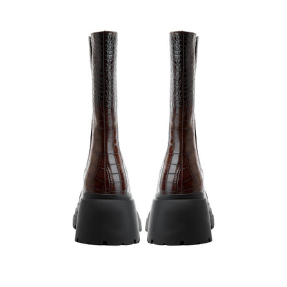 Two Tone Crocodile Embossed Walking Boots-4