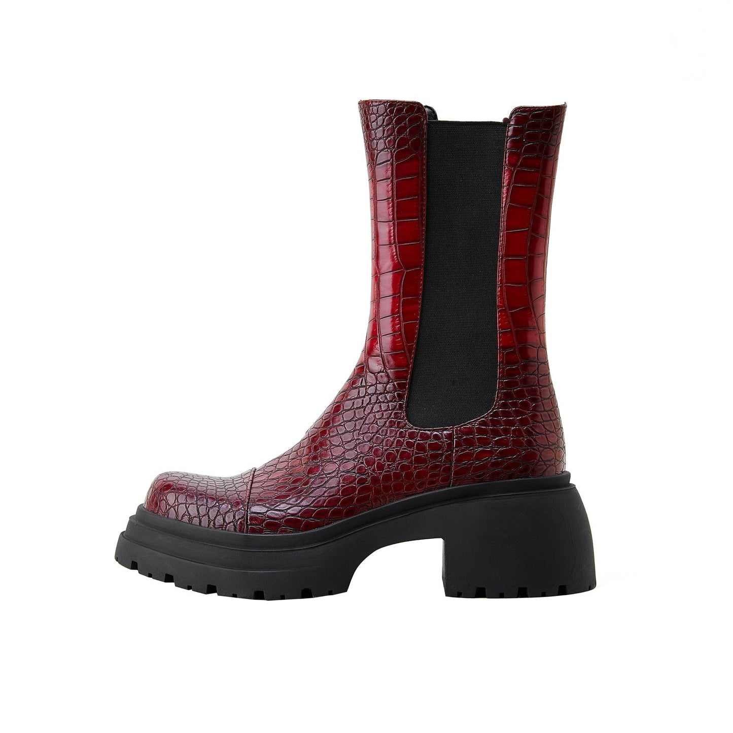 Two Tone Crocodile Embossed Walking Boots-5