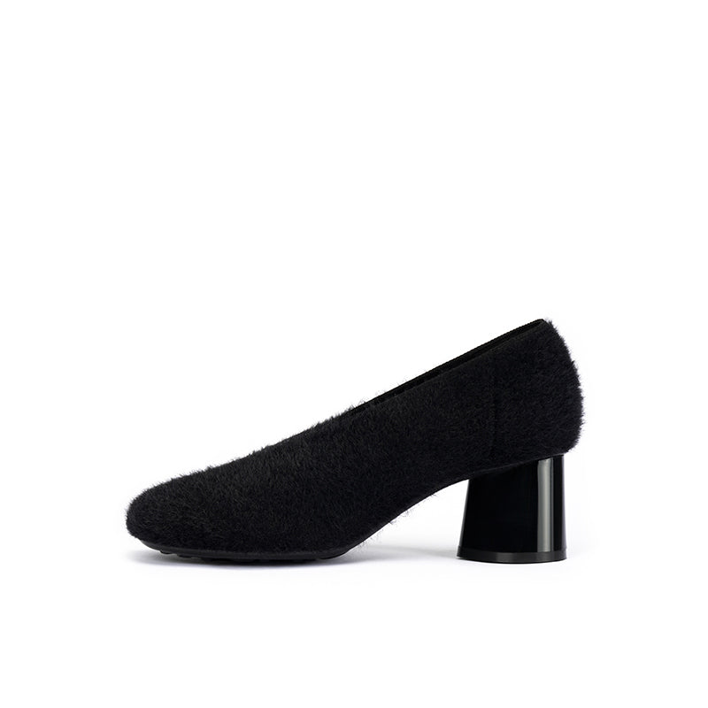 Versatile Round Toe Block Heel Fuzzy Pumps-0