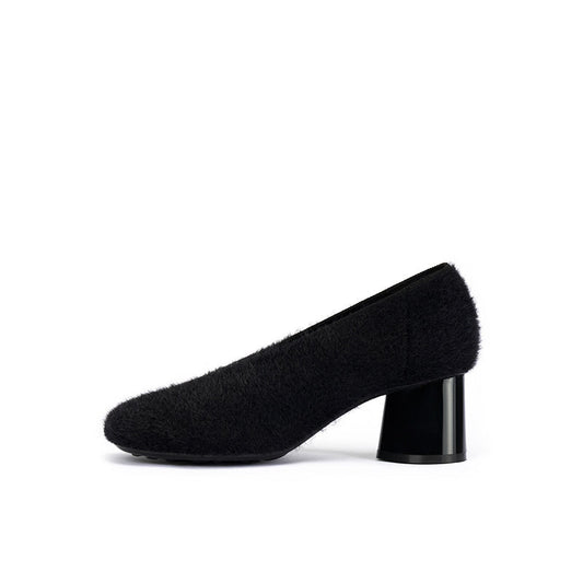 Versatile Round Toe Block Heel Fuzzy Pumps-0