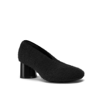 Versatile Round Toe Block Heel Fuzzy Pumps-1