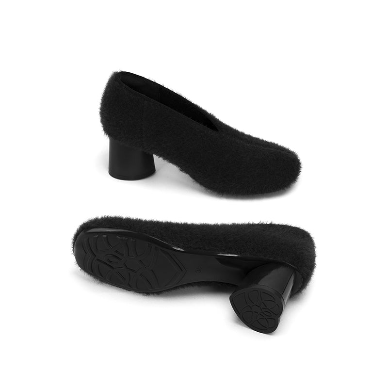 Versatile Round Toe Block Heel Fuzzy Pumps-4