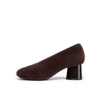 Versatile Round Toe Block Heel Fuzzy Pumps-5