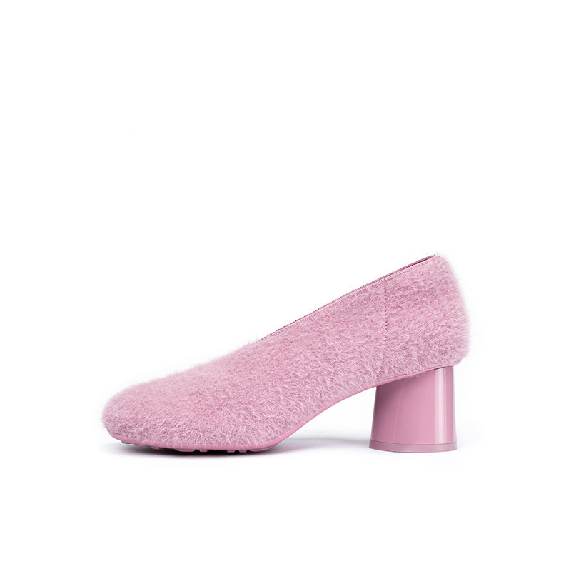 Versatile Round Toe Block Heel Fuzzy Pumps-6