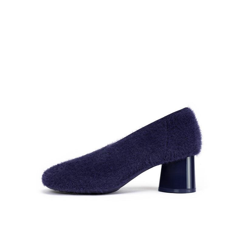 Versatile Round Toe Block Heel Fuzzy Pumps-7